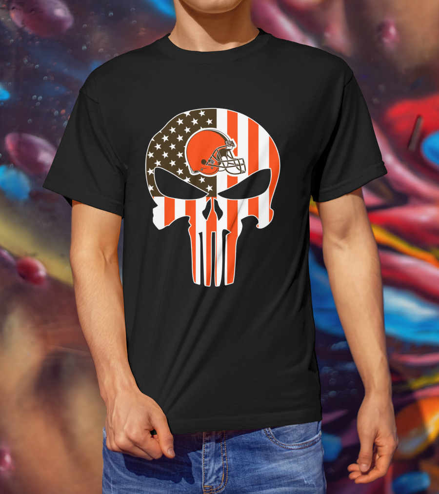 Cleveland Browns Skull American Flag Helmet T-Shirt