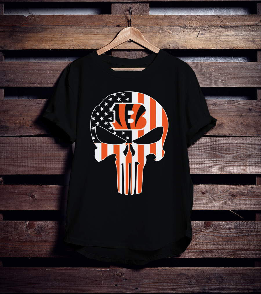 Bengals Skull American Flag Stripes T-Shirt
