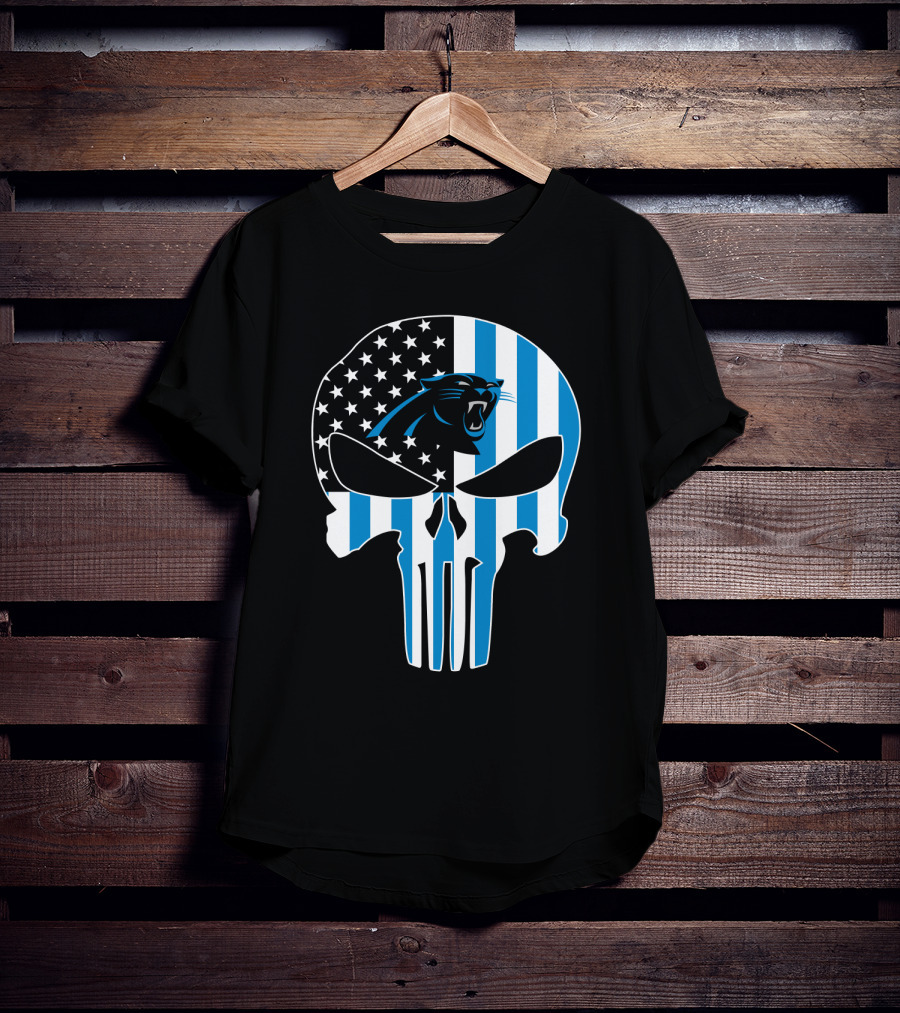 Carolina Panthers Punisher Skull American Flag T-Shirt