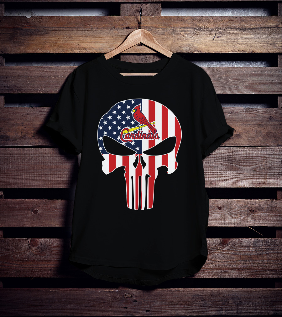 St Louis Cardinals American Flag Punisher Skull T-Shirt