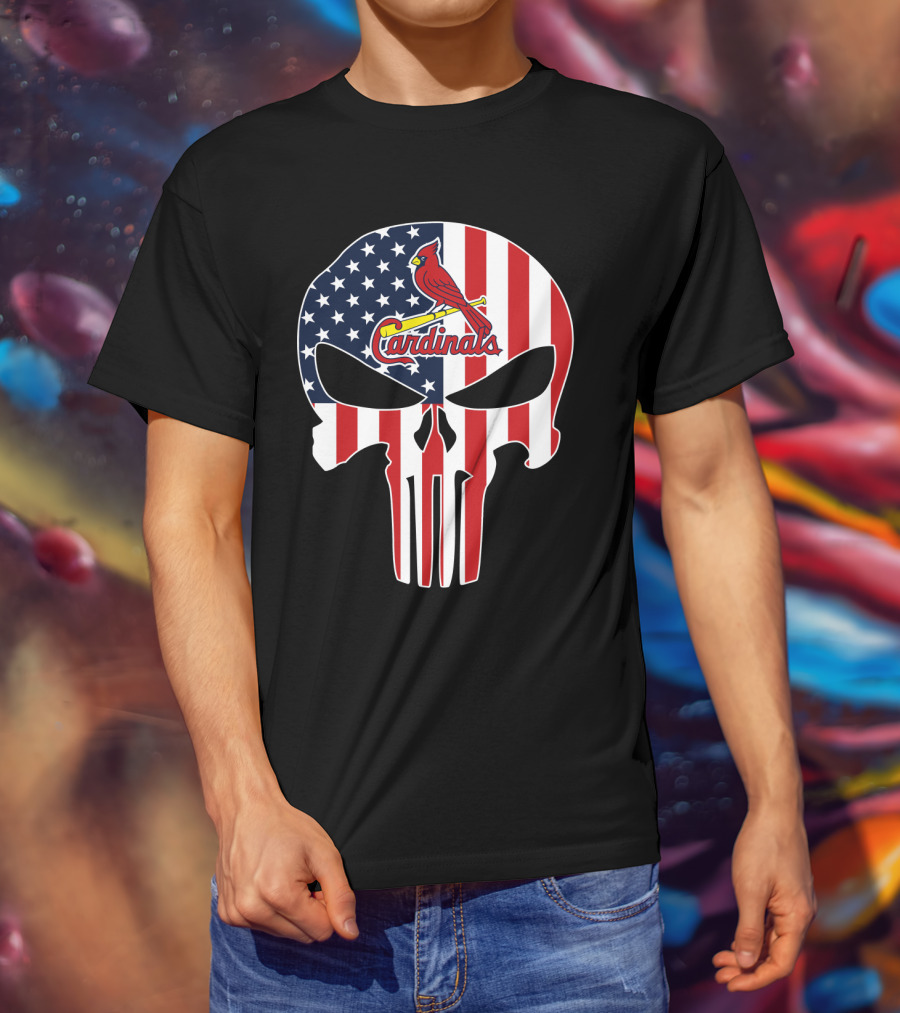 St Louis Cardinals American Flag Punisher Skull T-Shirt