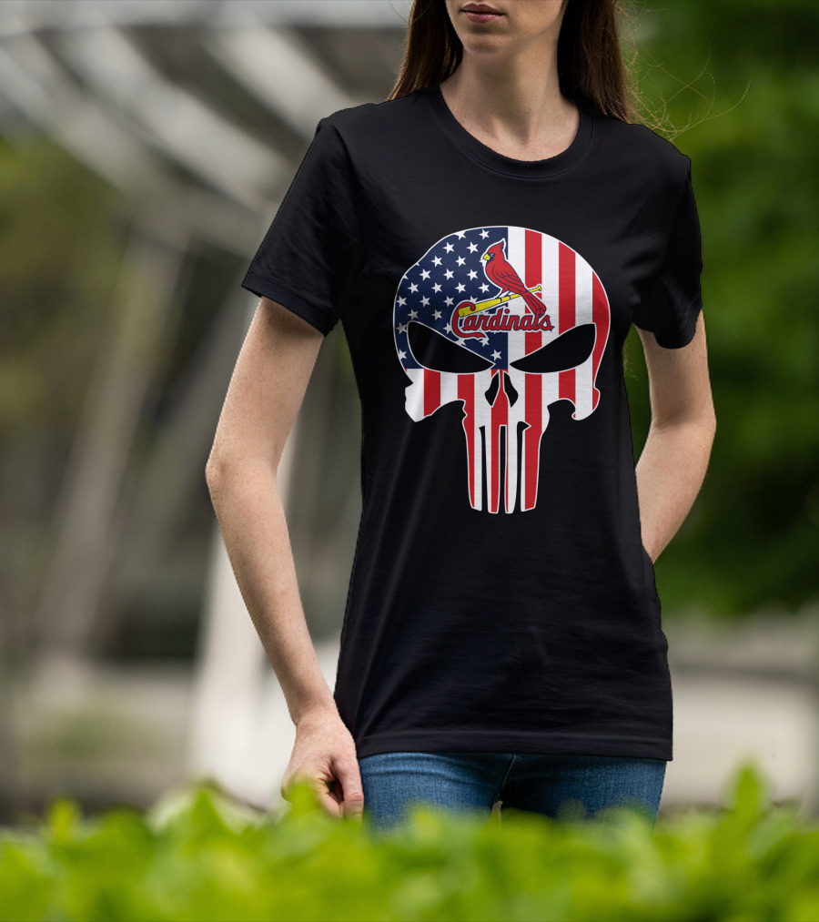 St Louis Cardinals American Flag Punisher Skull T-Shirt