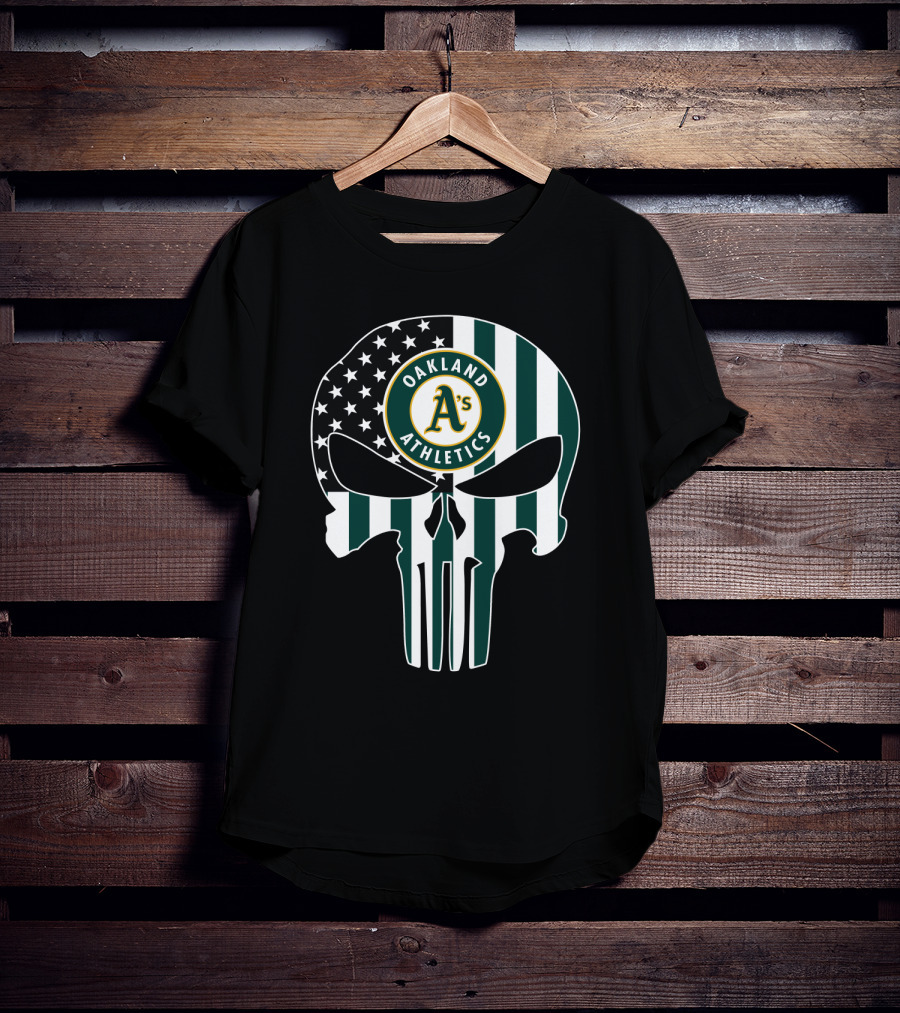 Oakland Athletics A's Skull American Flag T-Shirt