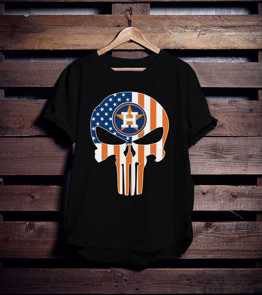 Houston Astros American Flag Skull Punisher Style T-Shirt