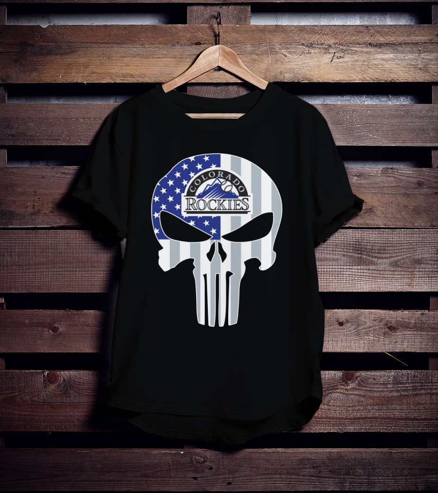 Colorado Rockies American Flag Skull T-Shirt