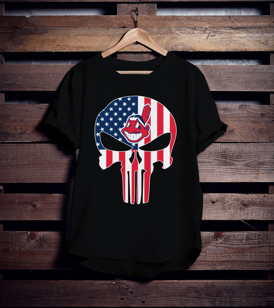 Cleveland Indians Punisher Skull American Flag T-Shirt