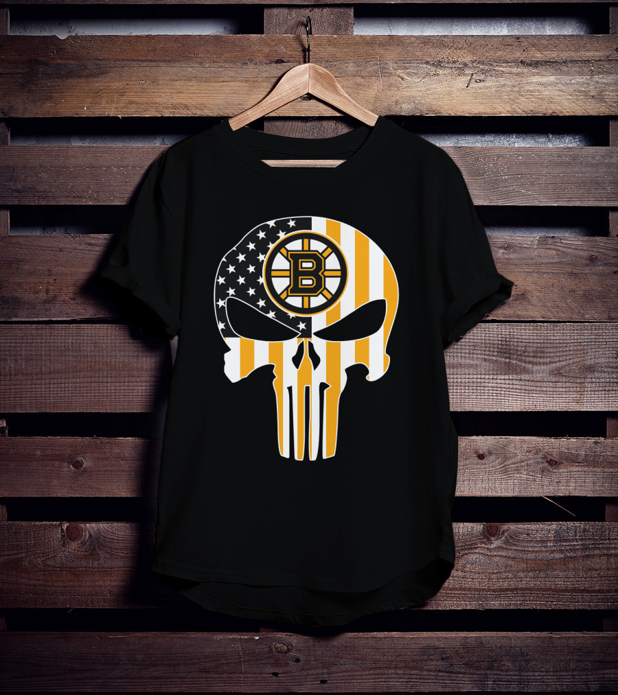 Boston Bruins Punisher Skull American Flag T-Shirt