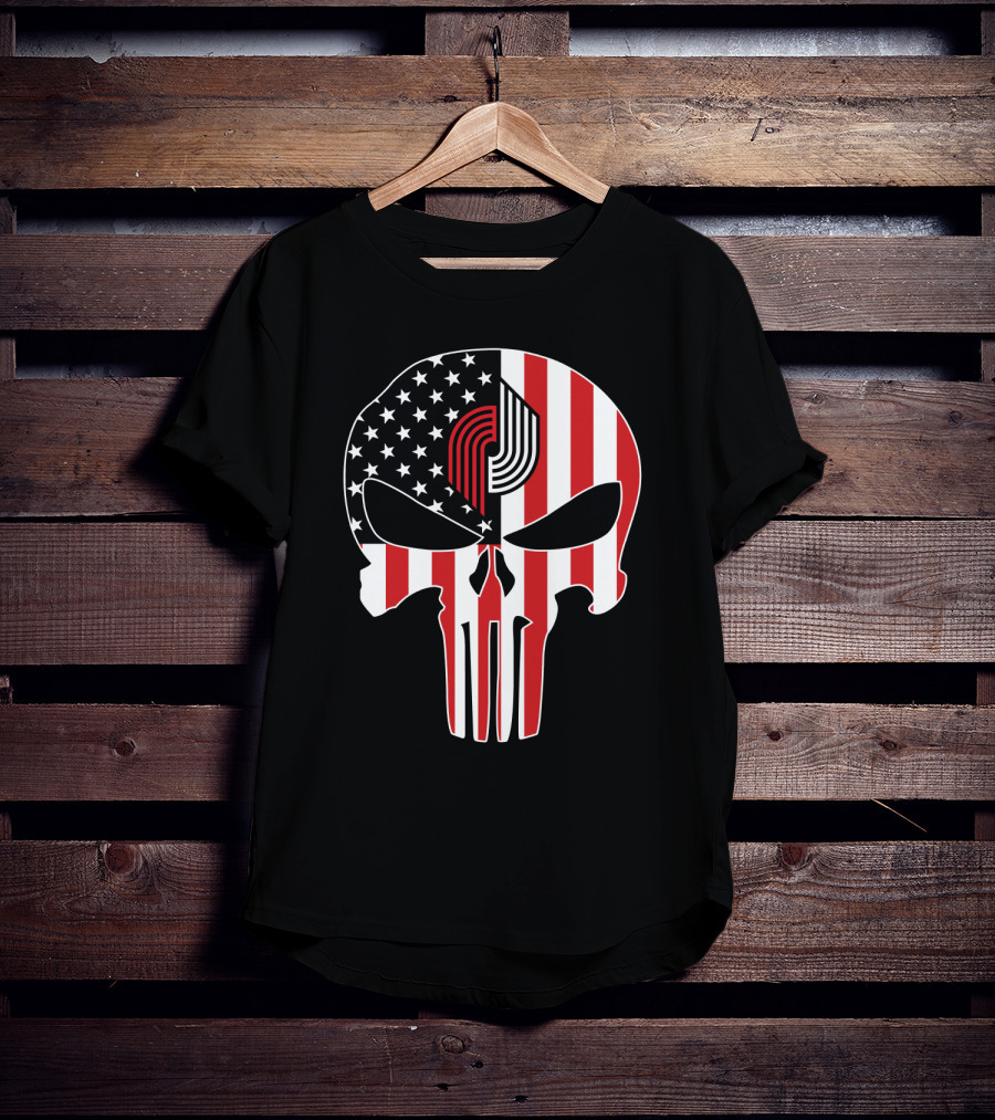 Portland Trail Blazers Punisher American Flag Skull T-Shirt