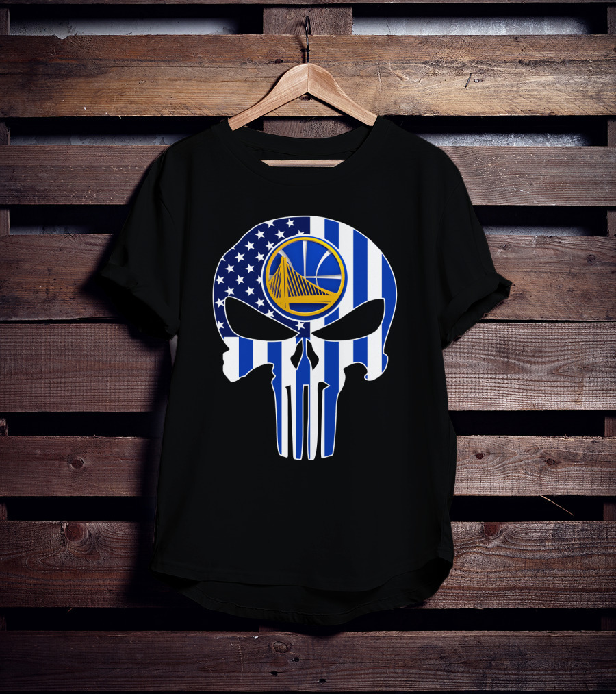 Golden State Warriors Skull Blue American Flag T-Shirt