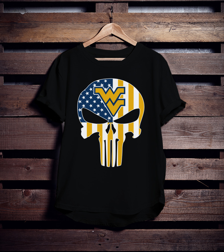 Wv American Flag Punisher Style West Virginia Mountaineers T-Shirt
