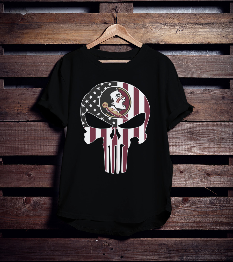 Florida State Seminoles Skull American Flag Logo Fusion T-Shirt