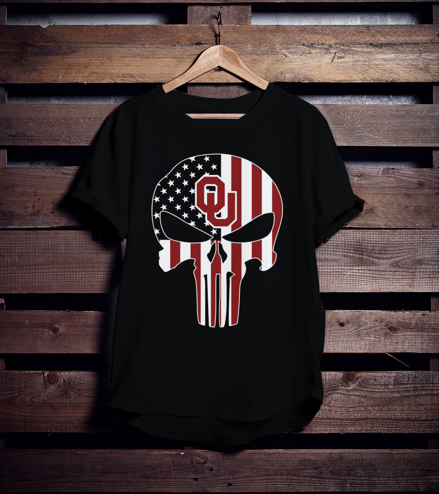 Oklahoma Sooners American Flag Skull T-Shirt