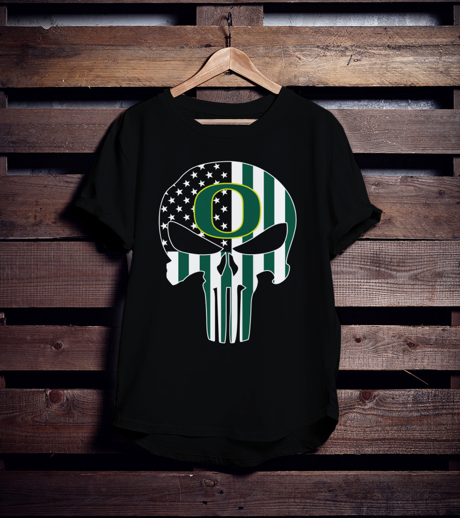 Oregon Ducks American Flag Punisher Skull T-Shirt