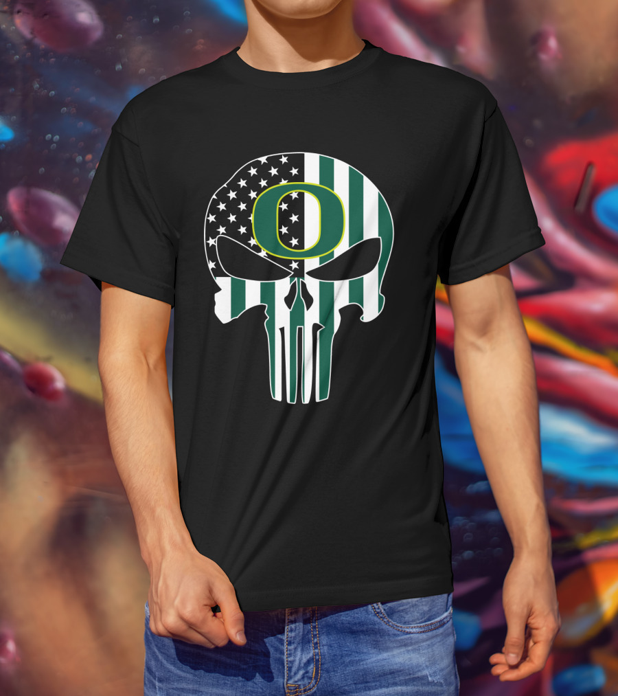 Oregon Ducks American Flag Punisher Skull T-Shirt