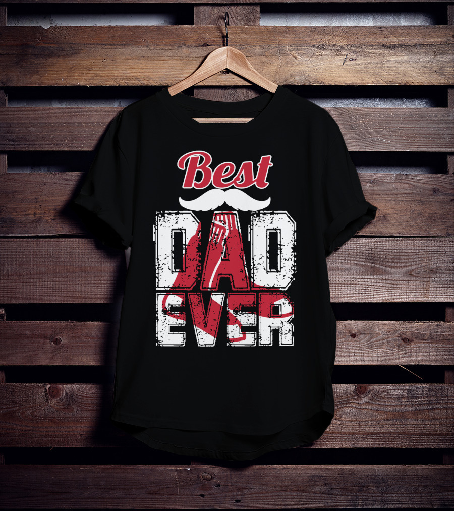 Best Dad Ever Red Sox Logo Moustache T-Shirt