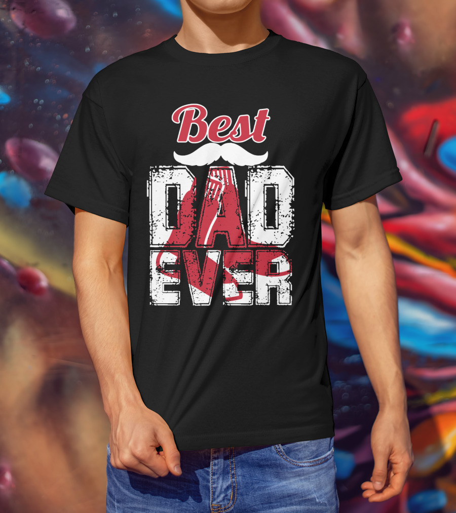 Best Dad Ever Red Sox Logo Moustache T-Shirt