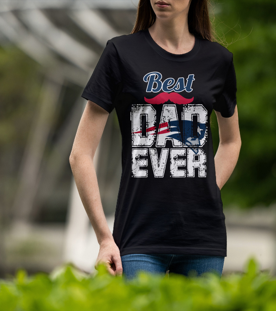 Best Dad Ever Patriots Logo Moustache T-Shirt