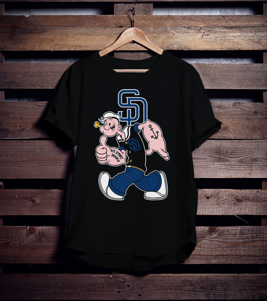 San Diego Padres Popeye Character With Sd Logo And Anchor Tattoo T-Shirt