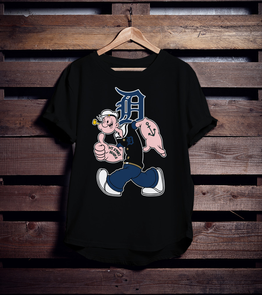 Popeye Detroit Tigers Emblem With Anchor And Baseball Cap T-Shirt
