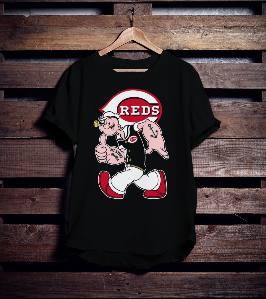 Cincinnati Reds Popeye Cartoon Character Collaboration T-Shirt