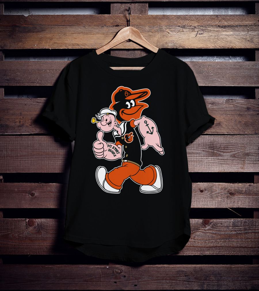 Baltimore Orioles Cartoon Mashup With Popeye And Oriole Bird T-Shirt
