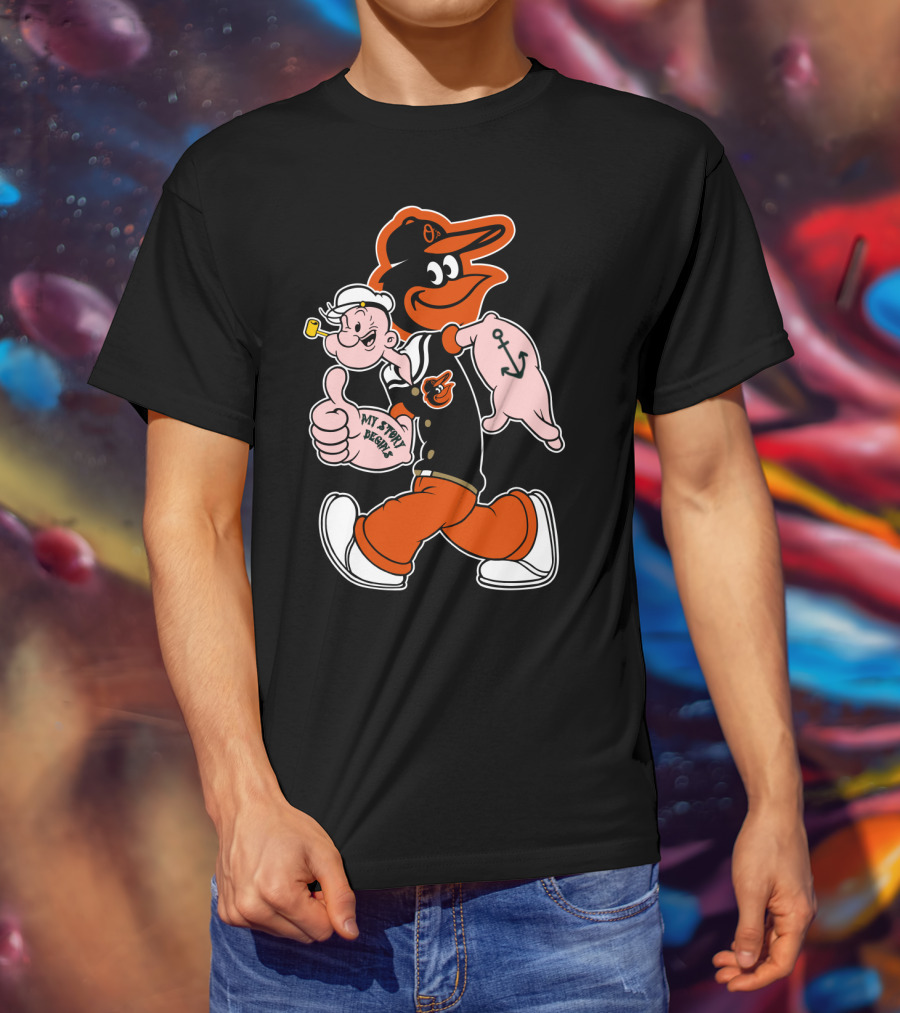Baltimore Orioles Cartoon Mashup With Popeye And Oriole Bird T-Shirt