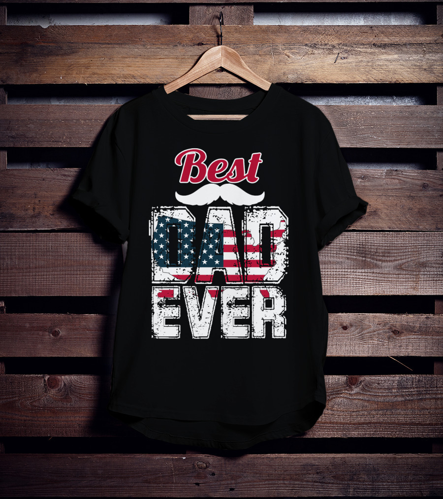 Best Dad Ever American Flag Mustache T-Shirt