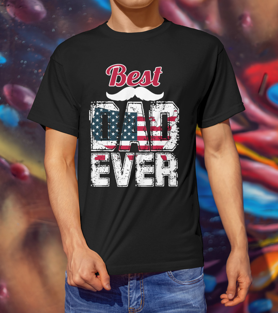 Best Dad Ever American Flag Mustache T-Shirt