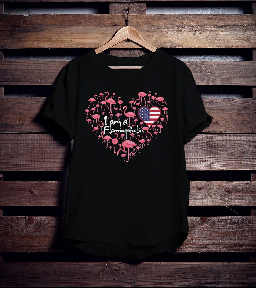 I Am A Flamingoholic American Heart Flamingo T-Shirt