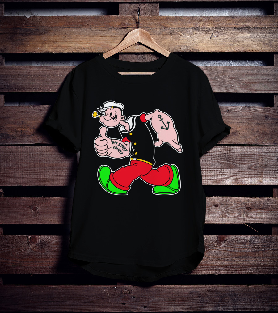 Popeye Thumbs Up With Sailor Style And Anchor Tattoo My Story Begins T-Shirt