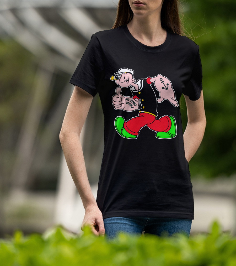 Popeye Thumbs Up With Sailor Style And Anchor Tattoo My Story Begins T-Shirt