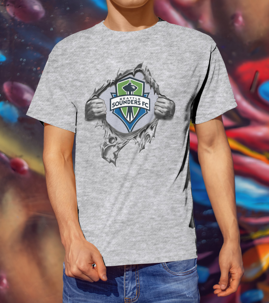 Seattle Sounders Fc Space Needle Emblem Peeking Through Ripped T-Shirt