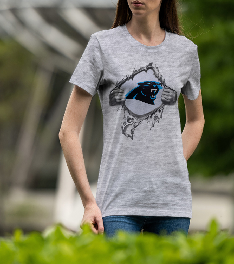 Carolina Panthers Logo Peeking Through Torn Fabric T-Shirt