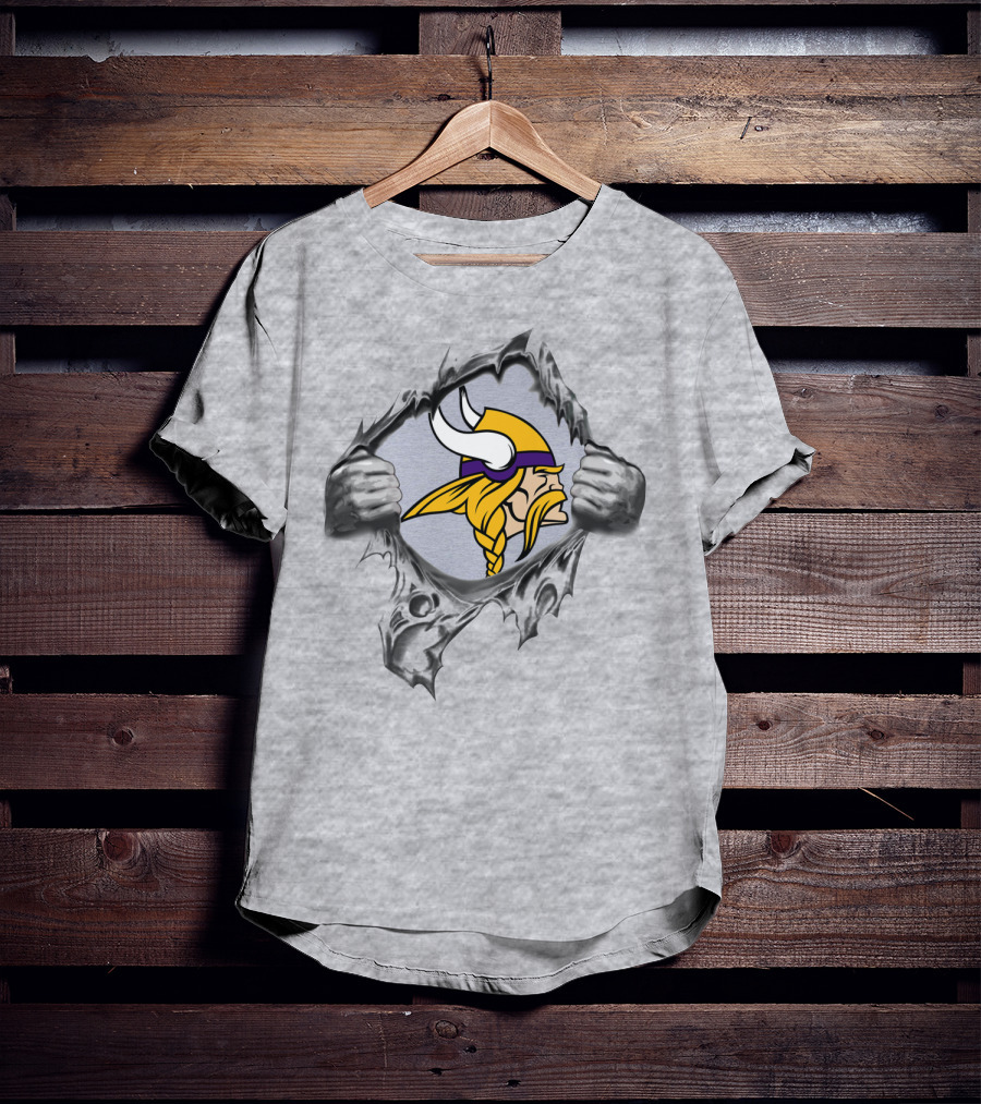 Minnesota Vikings Ripped Shield Viking Head T-Shirt