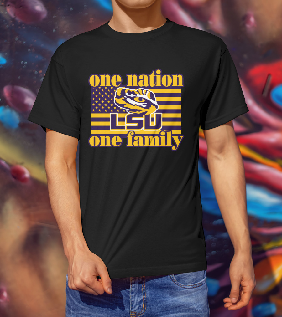 Lsu One Nation One Family Tiger American Flag T-Shirt