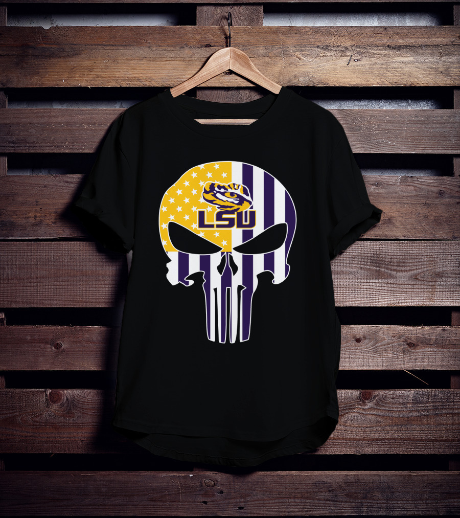 Lsu Tigers Skull With Stars And Stripes T-Shirt