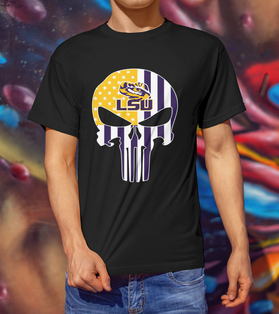 Lsu Tigers Skull With Stars And Stripes T-Shirt