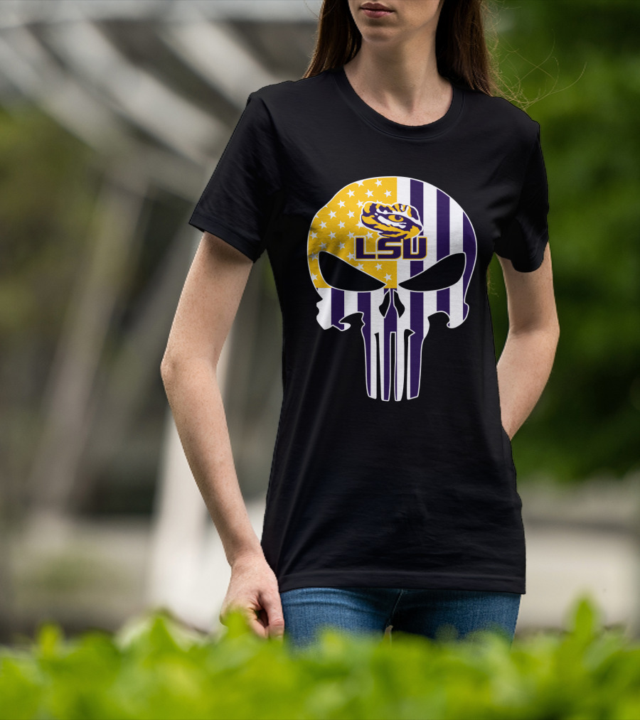 Lsu Tigers Skull With Stars And Stripes T-Shirt