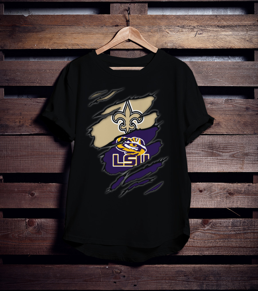 New Orleans Saints Fleur-De-Lis And Lsu Tigers Logo Blend T-Shirt