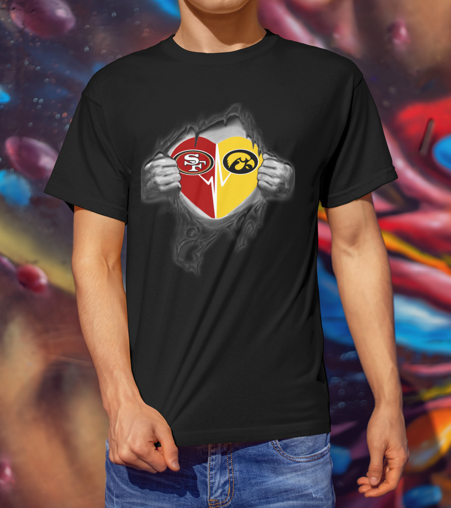 Iowa Hawkeyes San Francisco 49ers Heart Logo Fusion T-Shirt