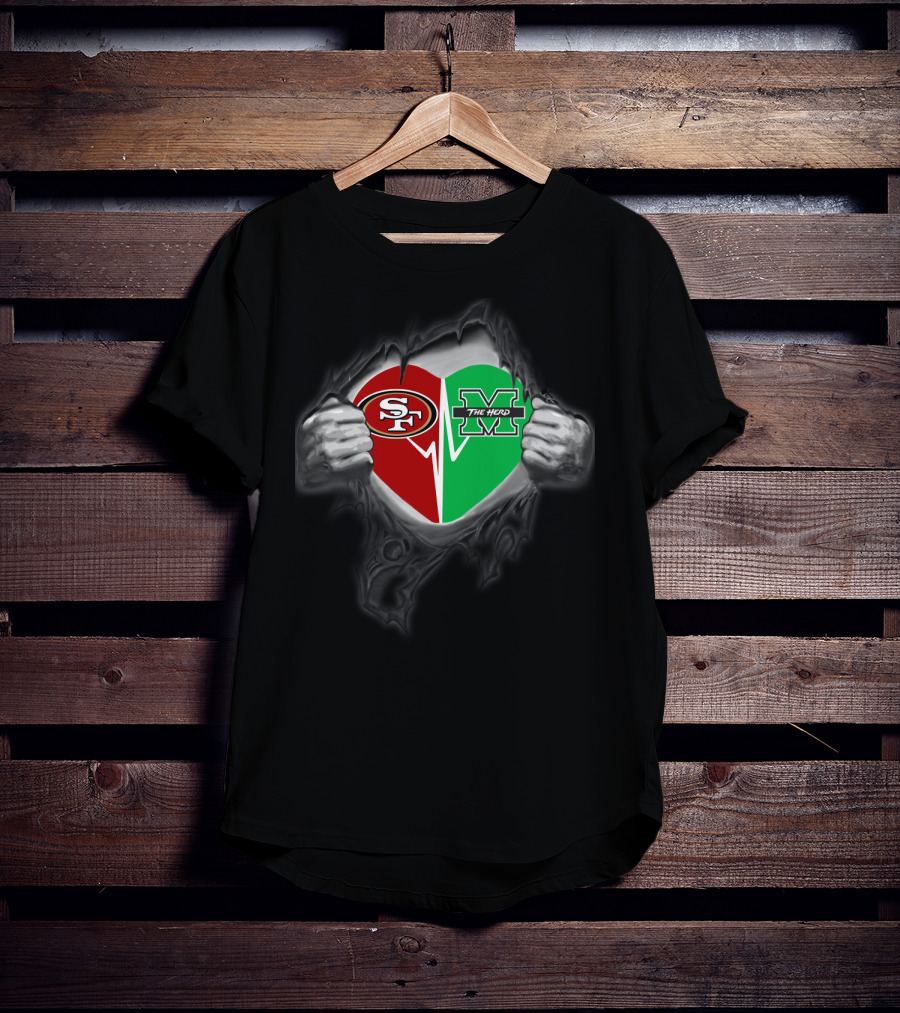 Marshall Thundering Herd San Francisco 49ers Heart Logo Fusion T-Shirt
