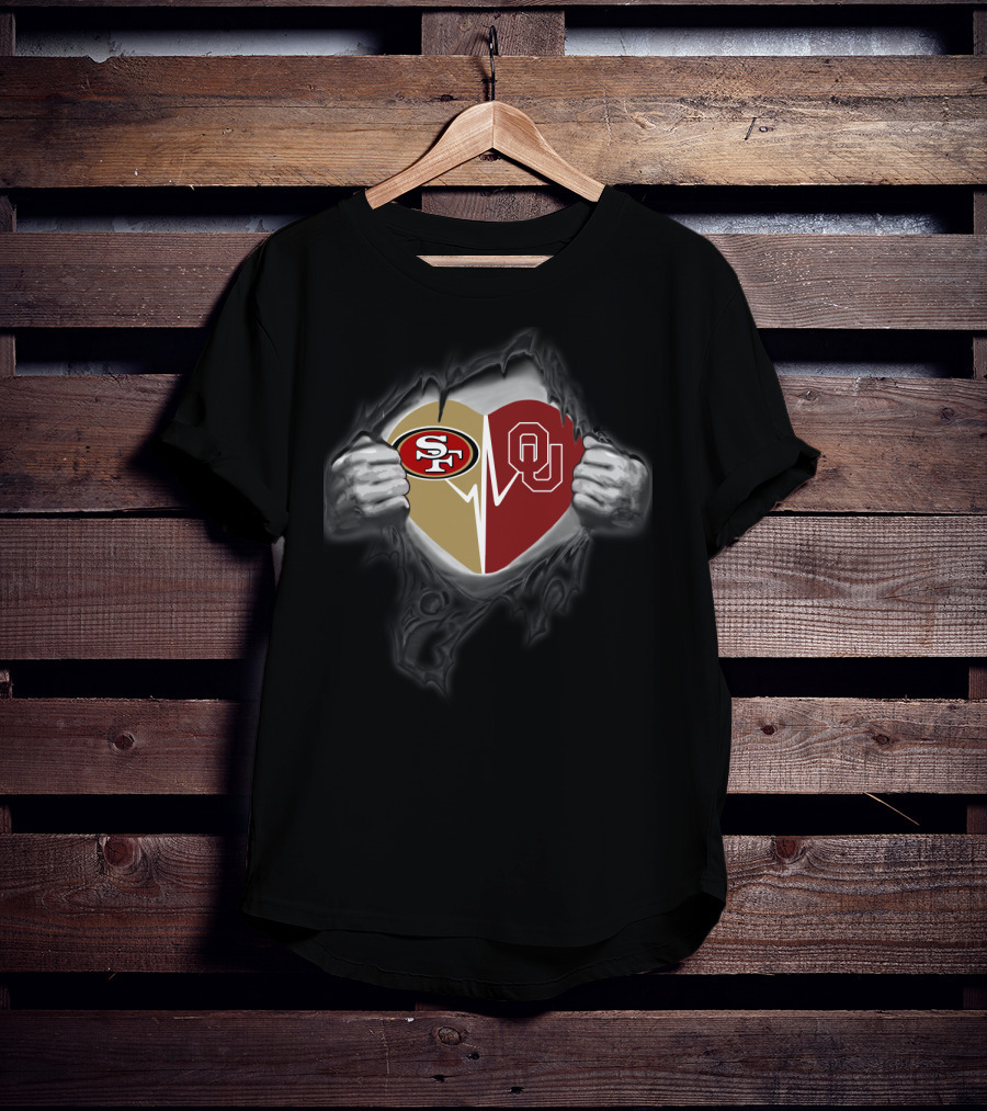 Oklahoma Sooners San Francisco 49ers Heartbeat Fan Passion T-Shirt