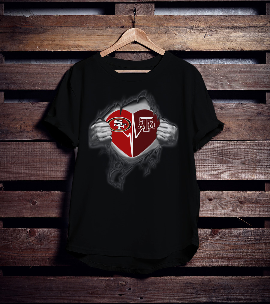 Texas A&M Aggies San Francisco 49ers Heart Logo Fusion T-Shirt