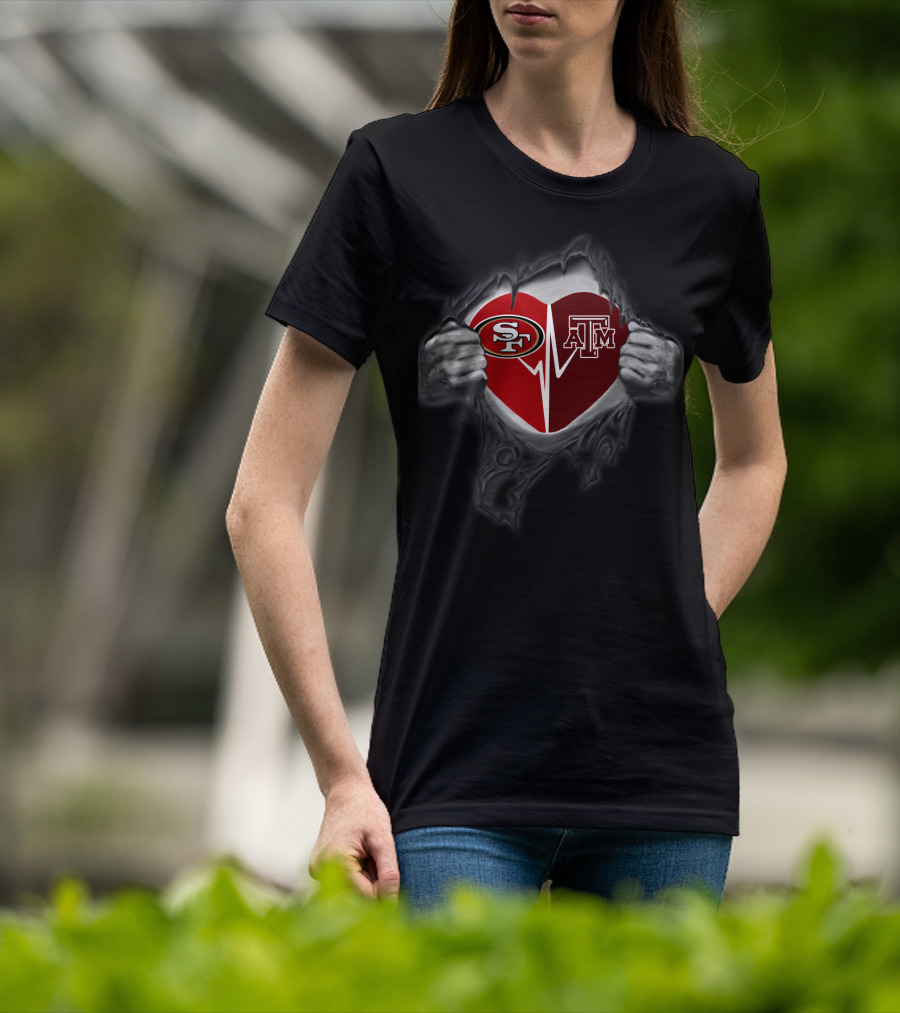 Texas A&M Aggies San Francisco 49ers Heart Logo Fusion T-Shirt