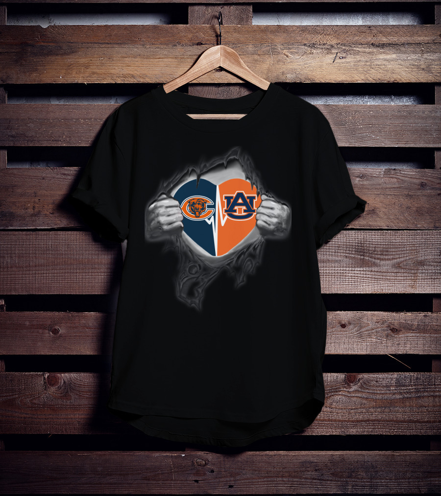 Chicago Bears Auburn Tigers Heart Divide T-Shirt