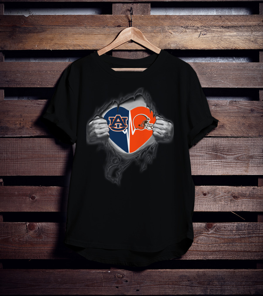 Cleveland Browns And Auburn Tigers Heart T-Shirt