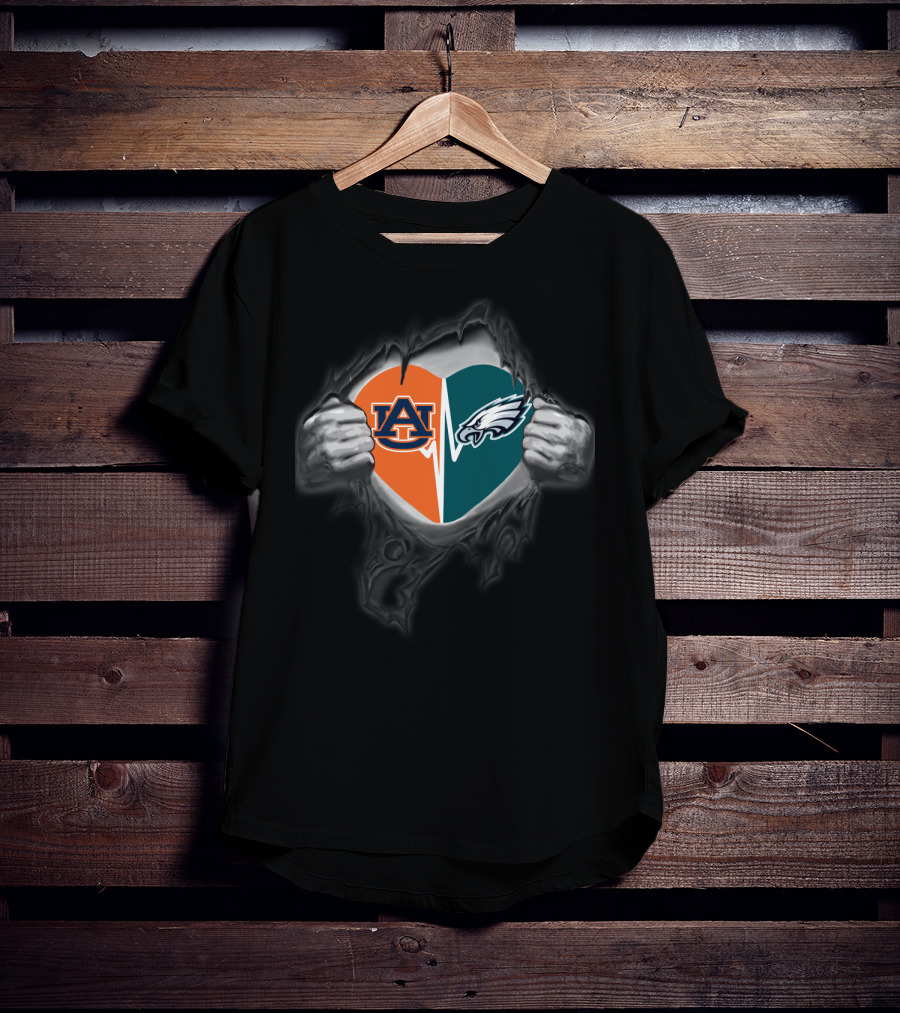 Auburn Tigers Philadelphia Eagles Heart Split T-Shirt