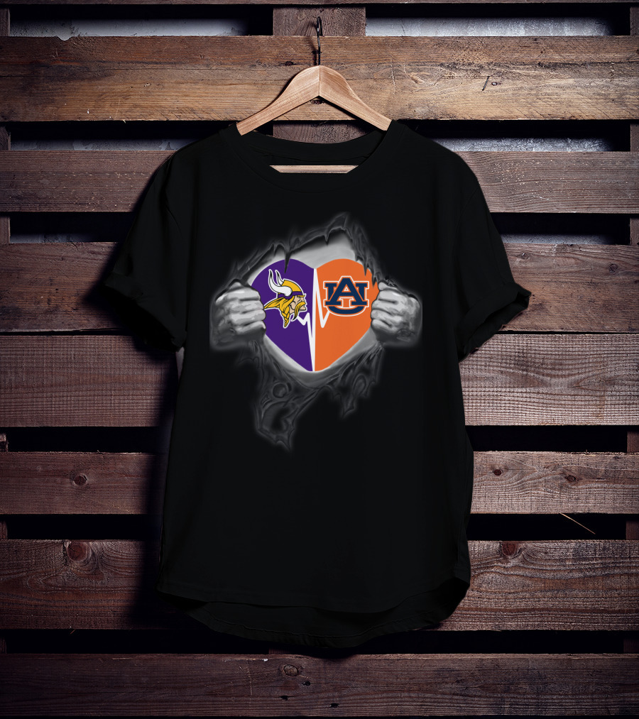 Minnesota Vikings Auburn Tigers Heart Rip T-Shirt