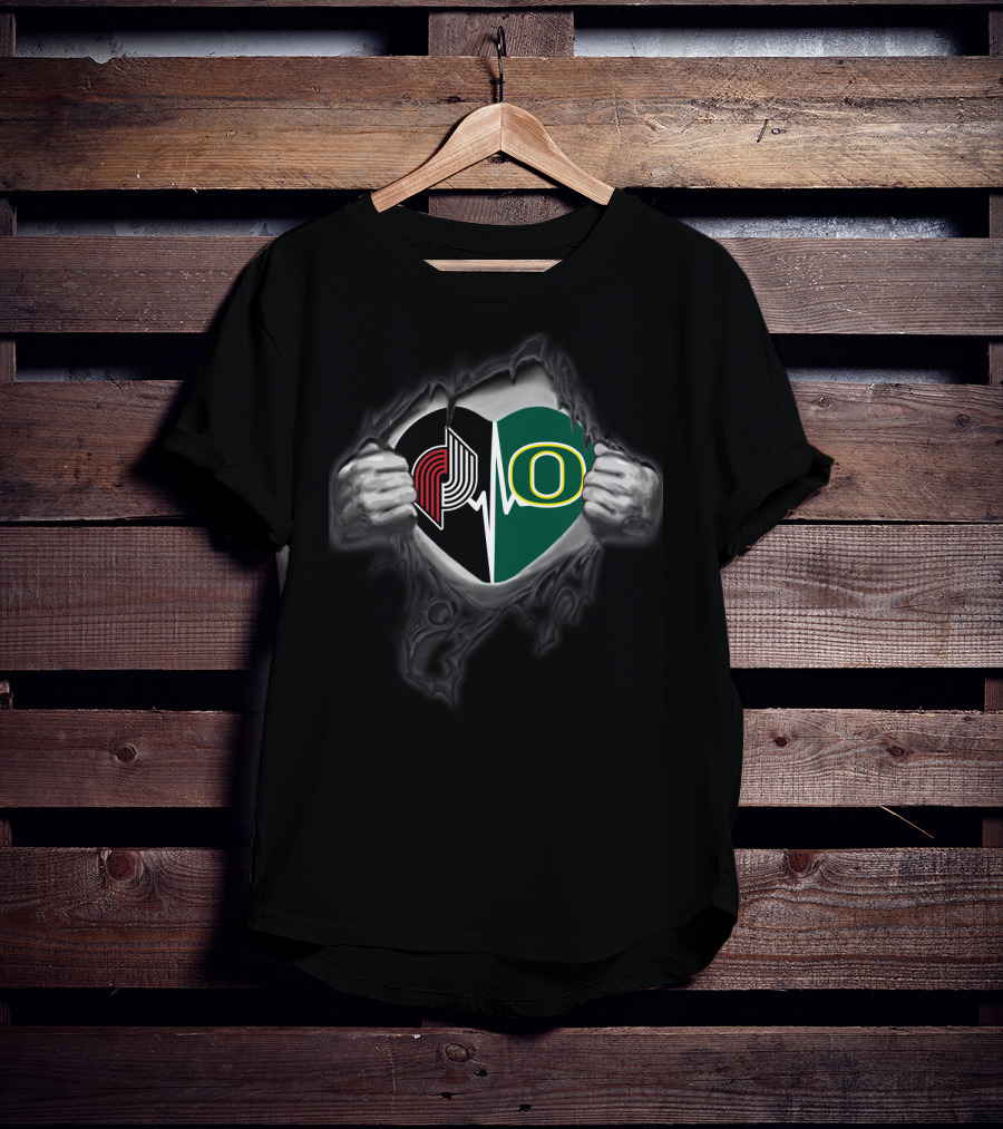 Portland Trail Blazers Oregon Ducks Heartbeat T-Shirt