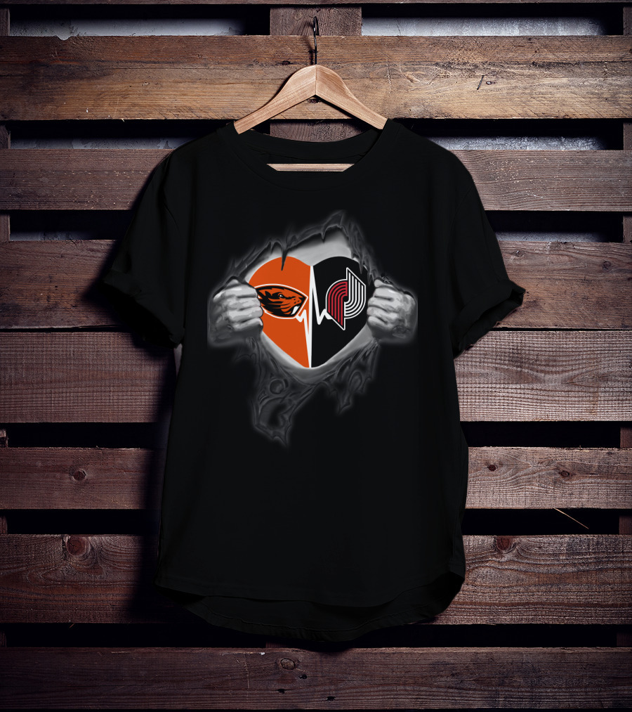 Blazers Oregon State Beavers Heartbeat Ripped Chest T-Shirt